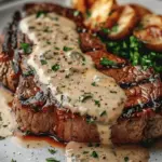 Steak with Haunted Bourbon Garlic Cream Sauce