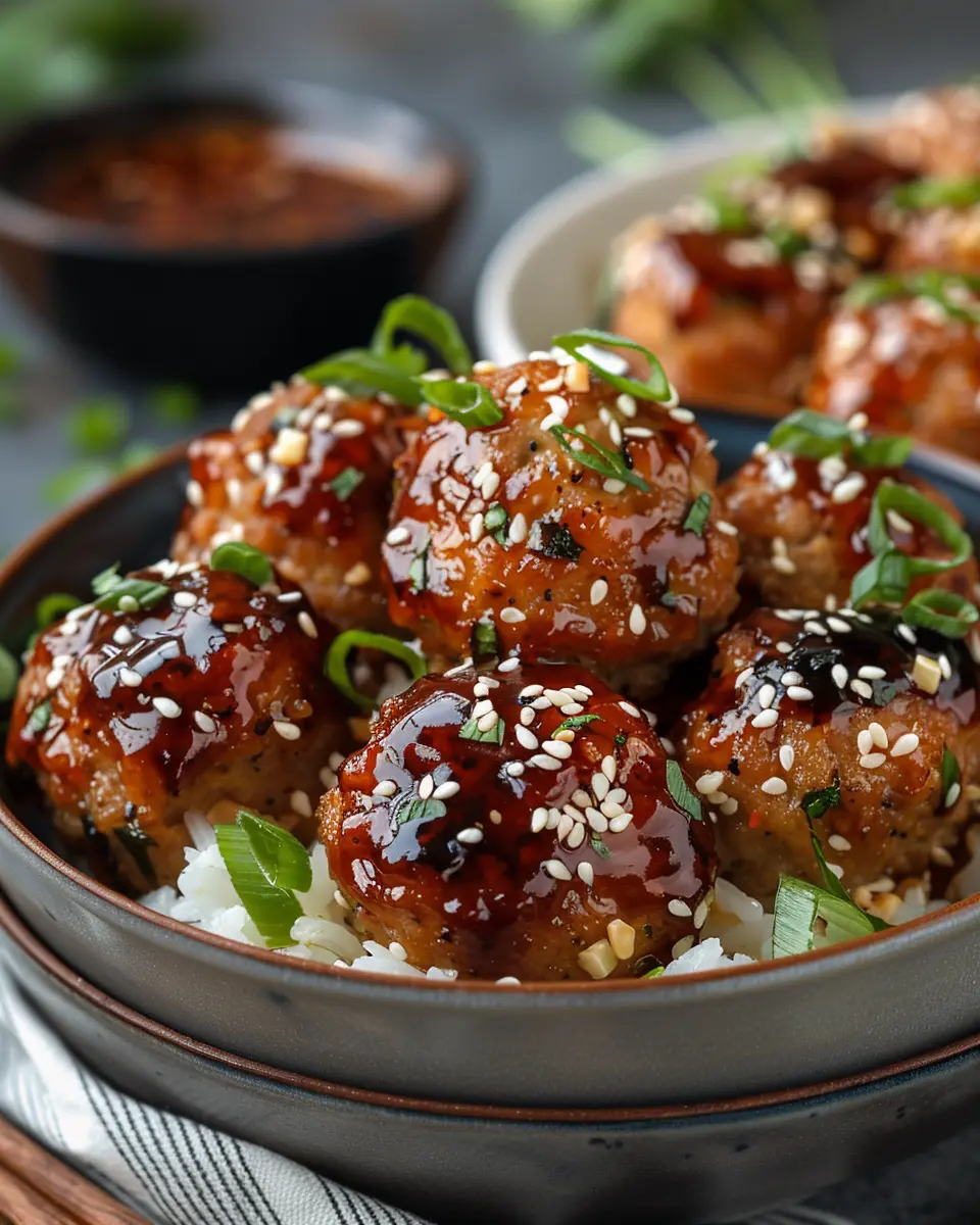 Sweet & Spicy Sesame Chicken Meatballs: Easy Rice Bowl Recipe