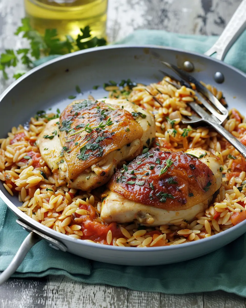 Skillet Chicken and Orzo: A Juicy One-Pan Dinner Delight