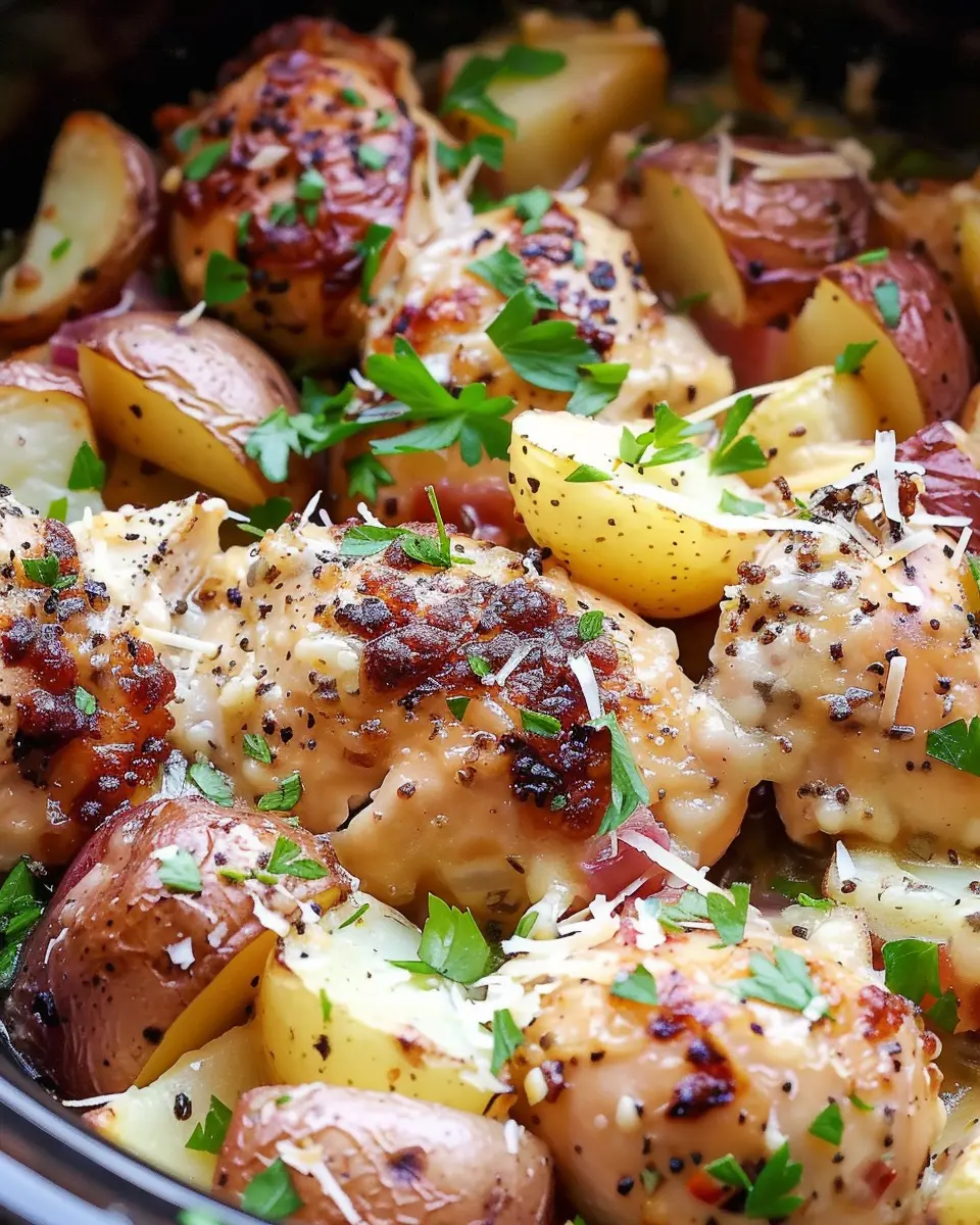Garlic Parmesan Crockpot Chicken and Potatoes: Easy Family Delight