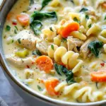 Creamy Chicken Pasta Soup Recipe with Carrot and Spinach