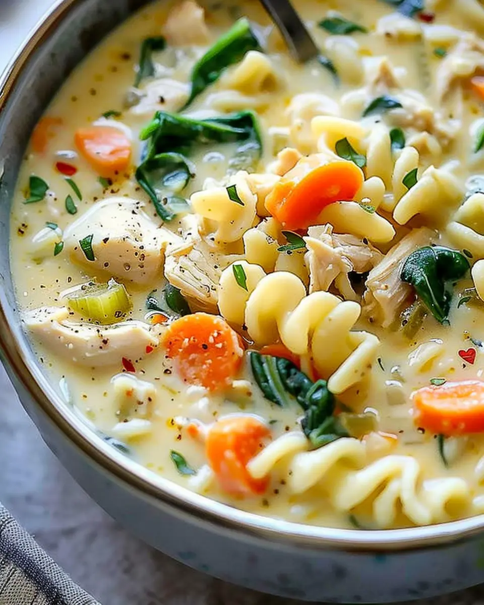 Creamy Chicken Pasta Soup: Easy Recipe with Carrot and Spinach