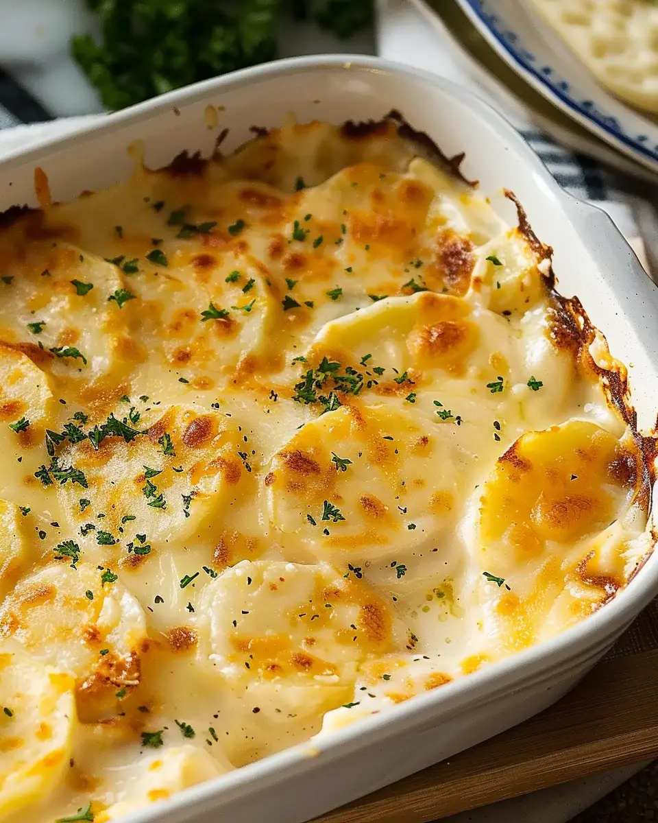 Cheesy Scalloped Potatoes with Turkey Bacon and Chicken Ham Delight