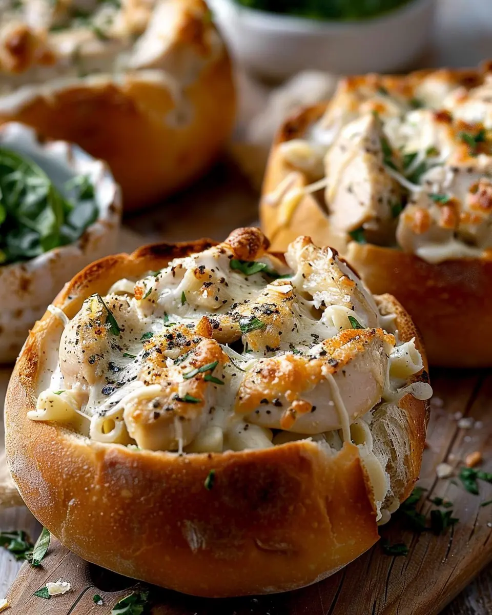 Chicken Alfredo Garlic Bread Bowls: A Cozy Indulgent Delight
