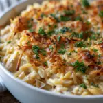 French Onion Chicken Orzo Casserole