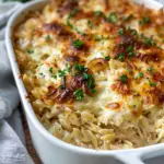 French Onion Chicken Orzo Casserole