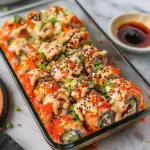 Easy Salmon Sushi Bake with Creamy Spicy Mayo