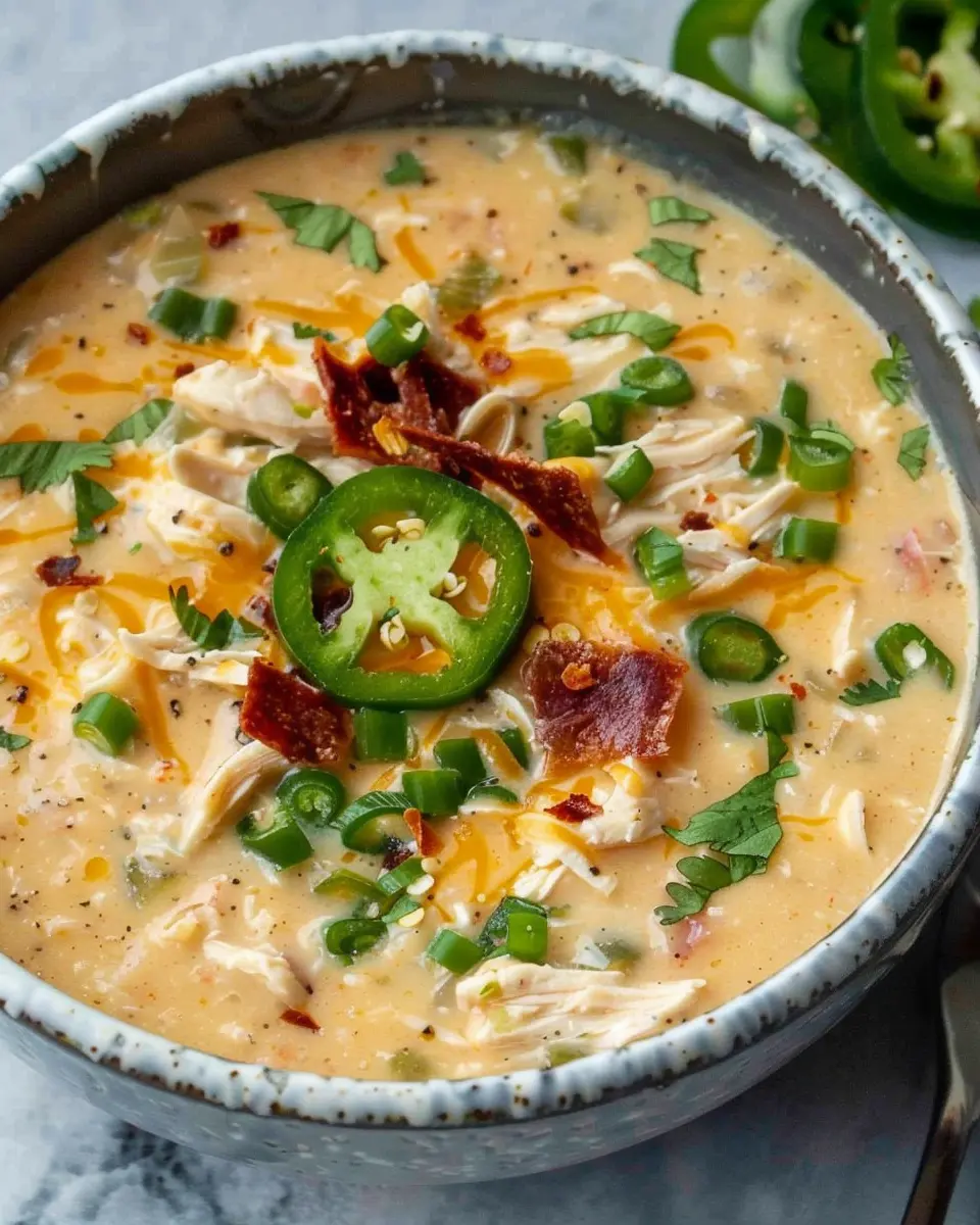 Spicy Jalapeño Popper Chicken Soup with Turkey Bacon Delight